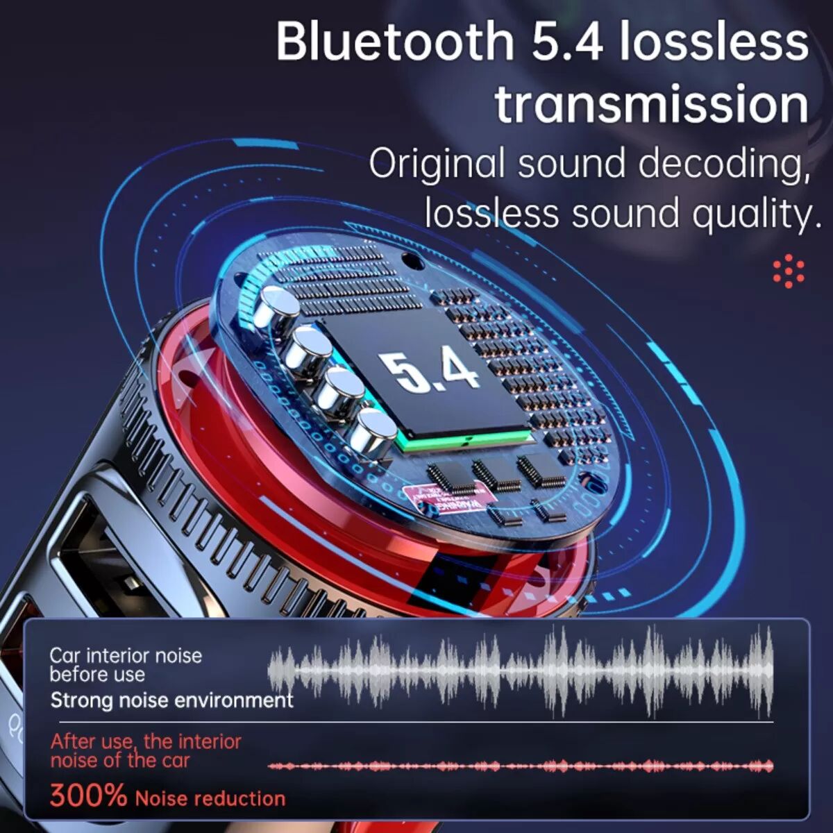 INF Transmetteur Bluetooth MP3 pour voiture avec Bluetooth 5.3, charge rapide PD30W et double chargeur USB intelligent