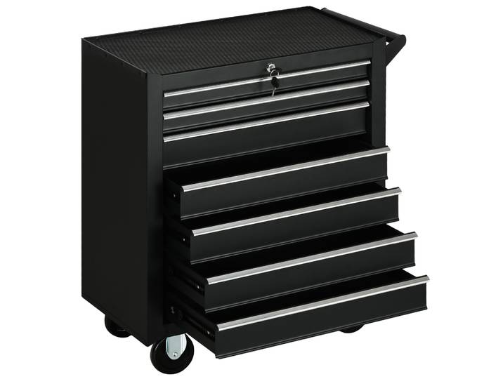 Armoire à outils roulante à 7 tiroirs, chariot à outils en acier robuste avec tiroirs verrouillables et tapis en EVA, 4 roues (2 verrouillables)