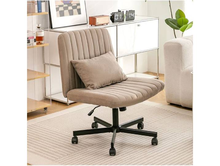 HOMVRA Chaise de bureau en tissu kaki sans accoudoirs réglable en hauteur pivotante à 360° dossier inclinable