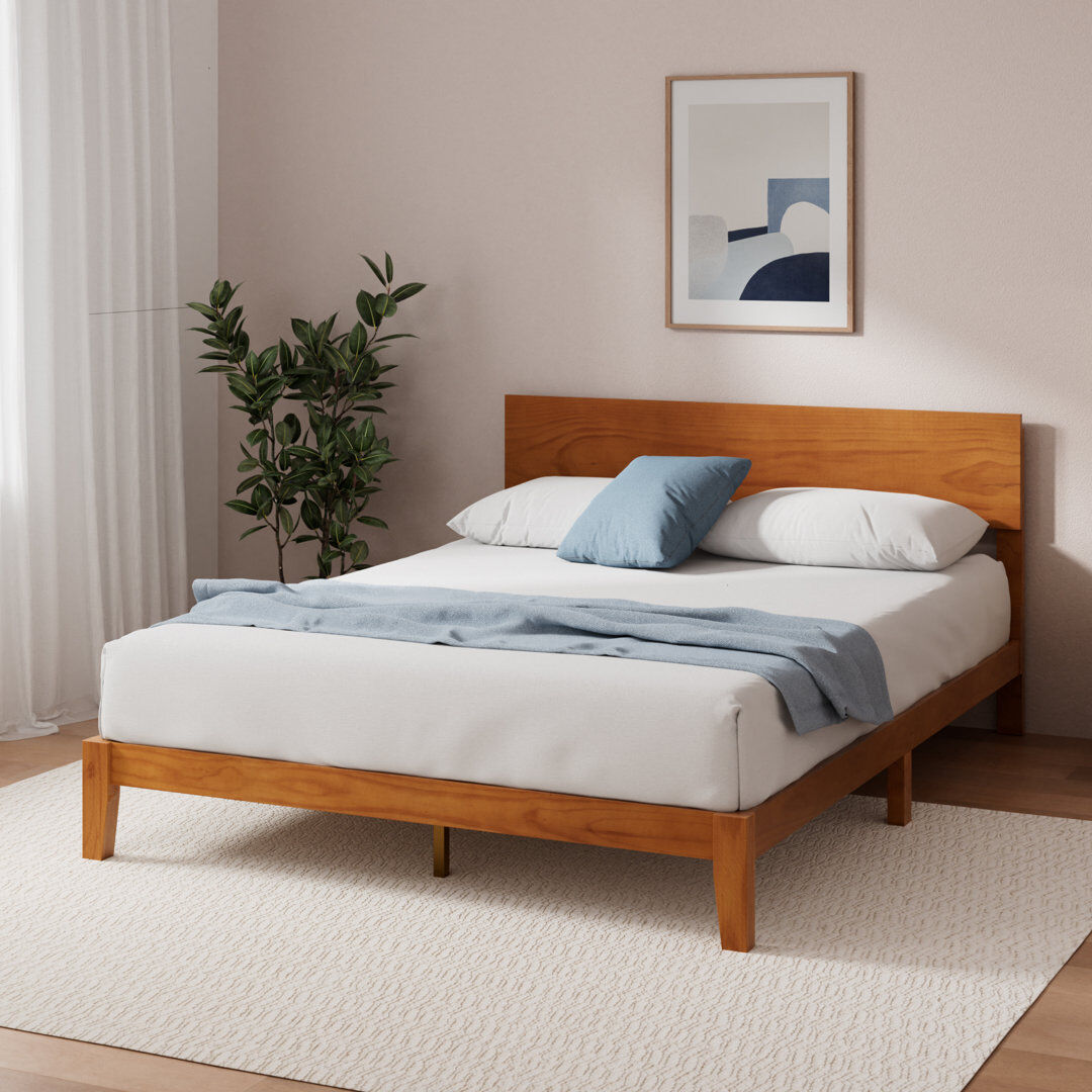 Hykkon Sade Vintage Wood Bed Frame with Headboard Brown Double (4'6)