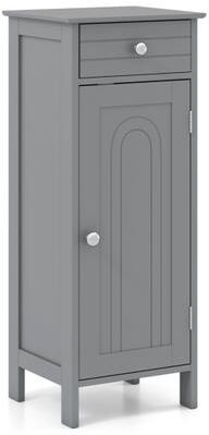 Costway Wooden Storage Free-Standing Floor Cabinet with Drawer and Shelf-Gray