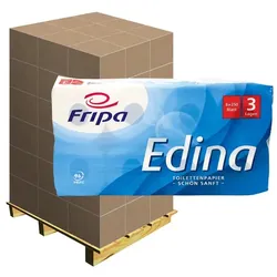 Toilettenpapier Fripa Edina weiß 3-lagig, Palette Palette mit 1152 Rollen x 250 Blatt a 11 cm Blumenprägung