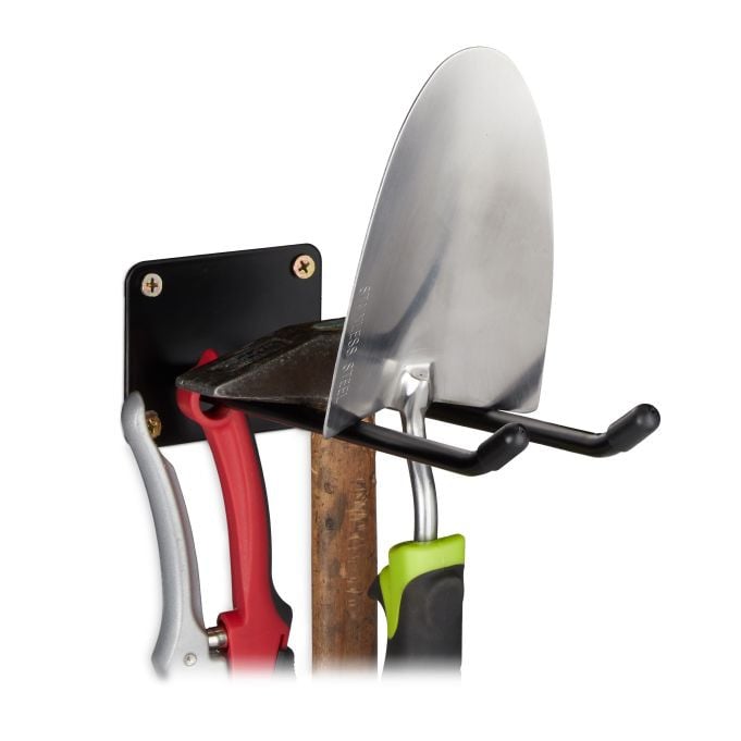 Relaxdays Set van 2 Wandhouders voor Gereedschap, Dubbele Haak, Staal, Zwart, Breedte: 24 cm