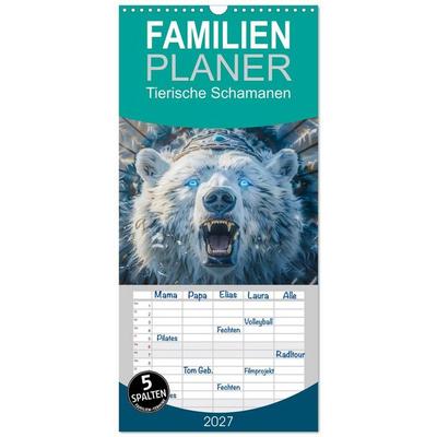 Familienplaner 2027 - Tierische Schamanen mit 5 Spalten (Wandkalender, 21 x 45 cm) CALVENDO