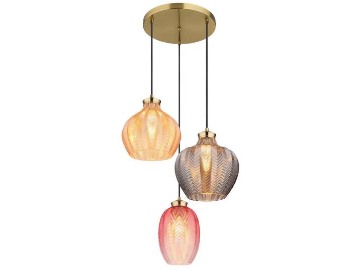 Globo Hängeleuchte Jessica, Mehrfarbig, Schwarz, Goldfarben, Metall, Glas, rund, 120 cm, CE, Lampen & Leuchten, Innenbeleuchtung, Hängeleuchten, Pendelleuchten