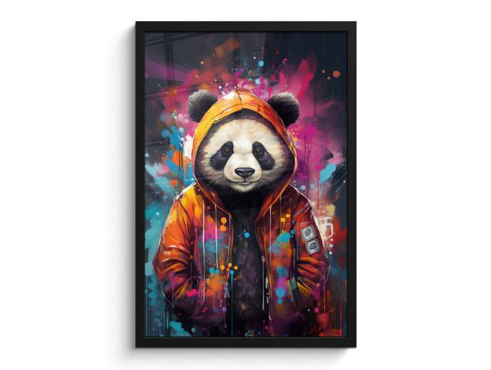 MuchoWow Poster MIT Rahmen Panda - Jacke - Graffiti - Orange Bilder mit Rahmen 40x60 cm, Papier, Rechteckig, 40x60 cm, gerahmt, Bilder & Rahmen, Bilder