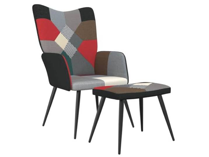 YUTAASU Relaxsessel with Ottoman Patchwork Fabric Steel Frame, Wood Legs, Foam Padding, Modern Design for Living Room