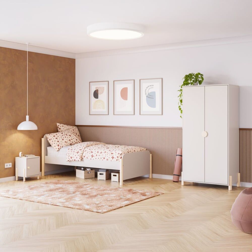 duehome Cama juvenil con cabecero 92x200 cm madera beige - oak soft