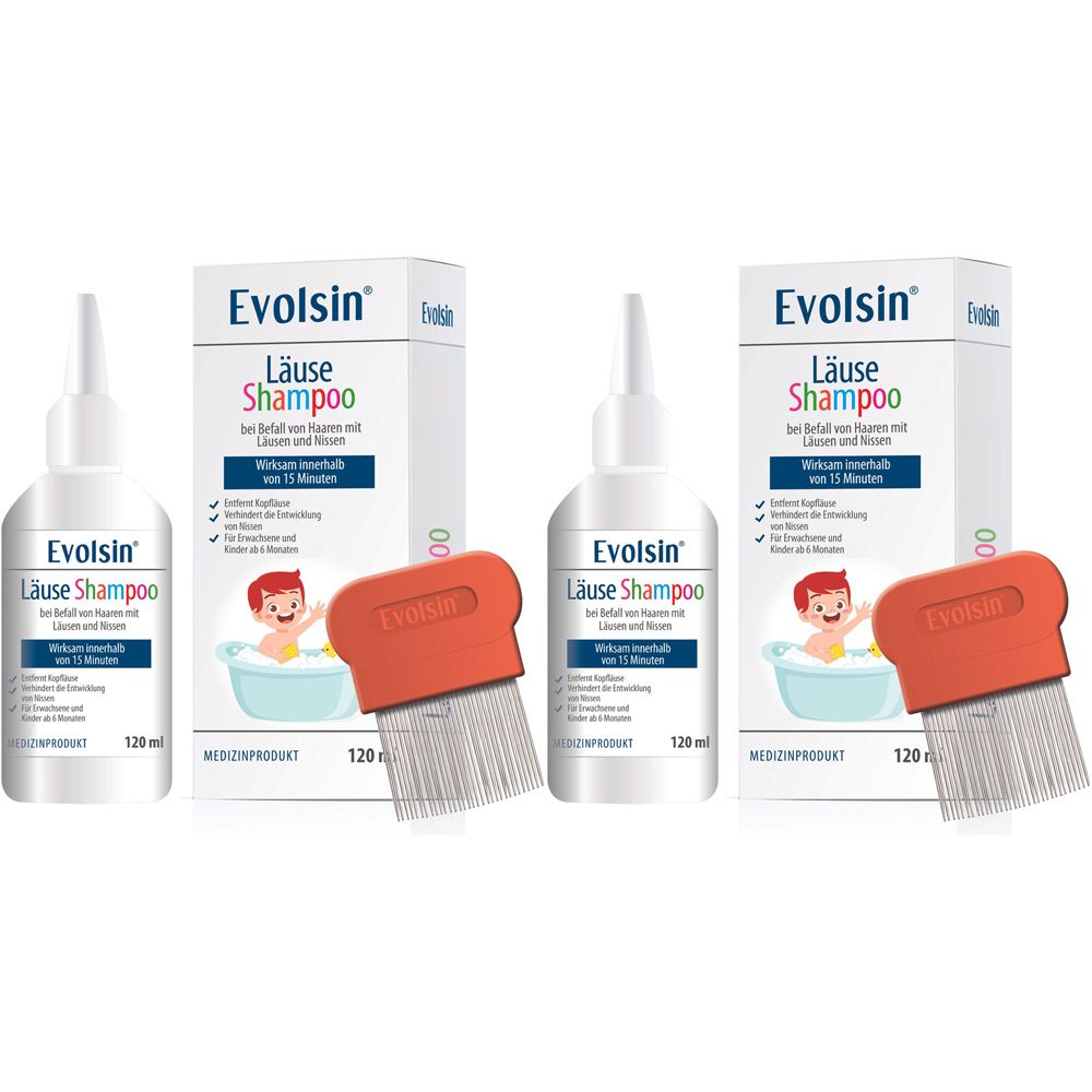 2x Evolsin Läuseshampoo mit Läusekamm 2x120 ml Shampoo