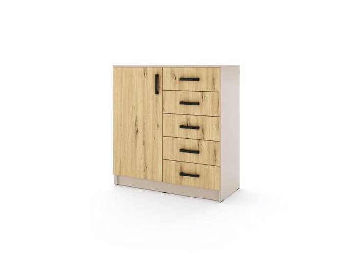 Marlux-Meble Kommode Sigma 90 cm breit mit 1 Türen und 5 Schubladen Korpus in Kaschmir Aufbewahrungskommode Sideboard Schubladenschrank (Tür Artisan-Eiche/Schubladen Artisan-Eiche)