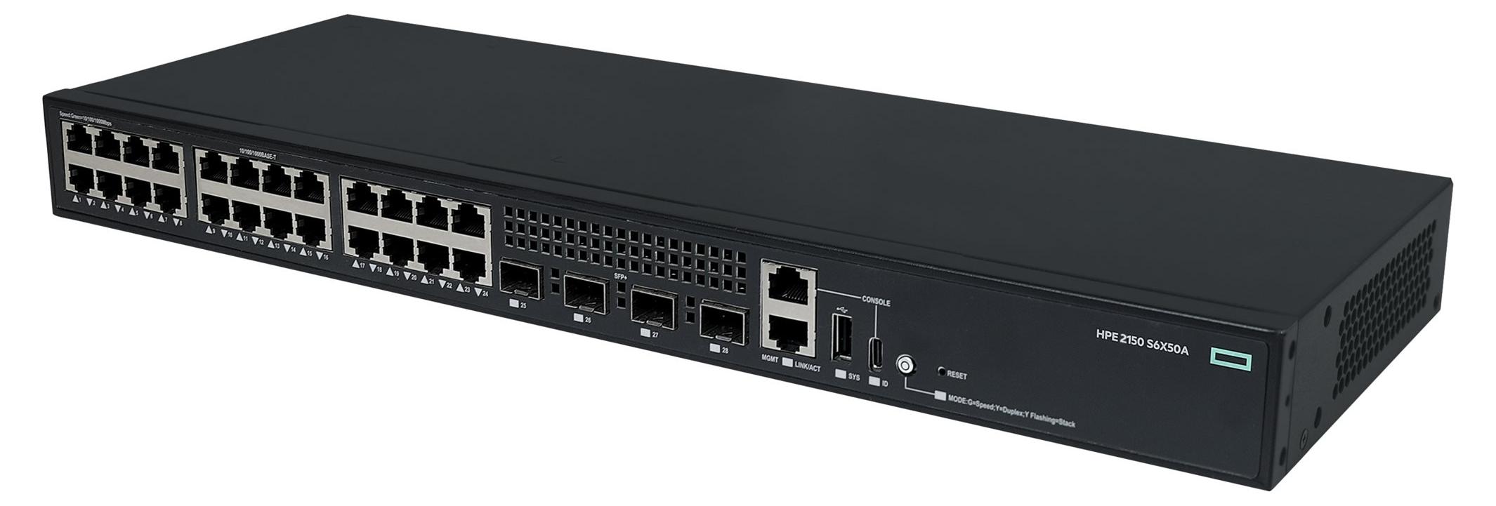 HPE Networking Comware 2150, 24 Ports, 10M/100M/1G, 4 SFP+ Ports (1G/10G) - Switch - Layer 3 - verwaltet - 24 x 10/100/1000Base-T + 4 x 1 Gigabit / 10 Gigabit SFP+ (Uplink / Verknüpfung)