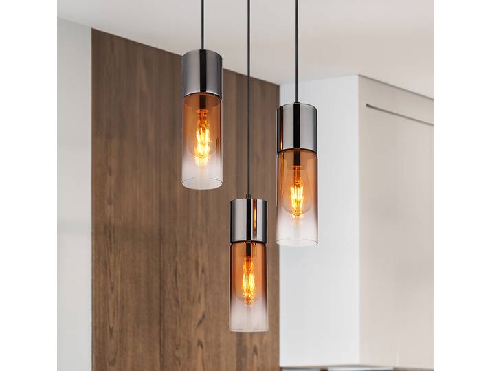 Suspension Rond Ø 34cm Orange/Gris/Orange/Chrome 3 Tissé à plat LED E27