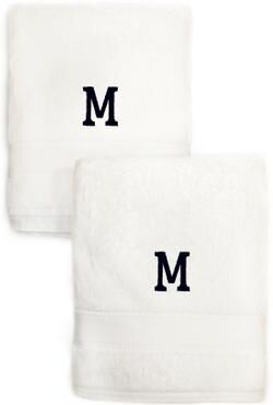 Authentic Hotel and Spa 2-piece White Turkish Cotton Hand Towels with Black Monogrammed Initial