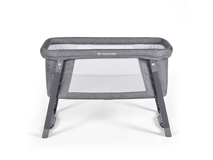 Ickle Bubba Mini Rocker Crib Kompaktes faltbares Babybett mit Matratze, Schaukel- und statischen Modi, Mesh-Einsätze für Atmungsaktivität – ideal für kleine Räume und Reisen (Space Grey)