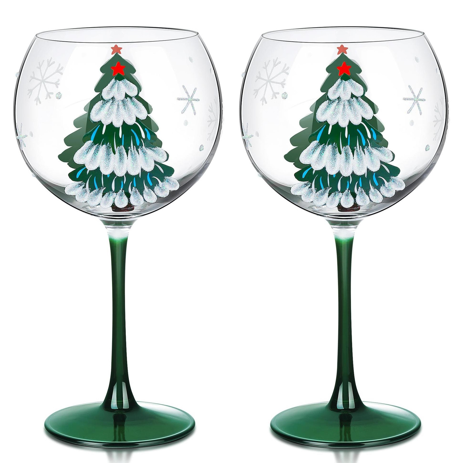 Set van 2 handbeschilderde kerst wijnglazen