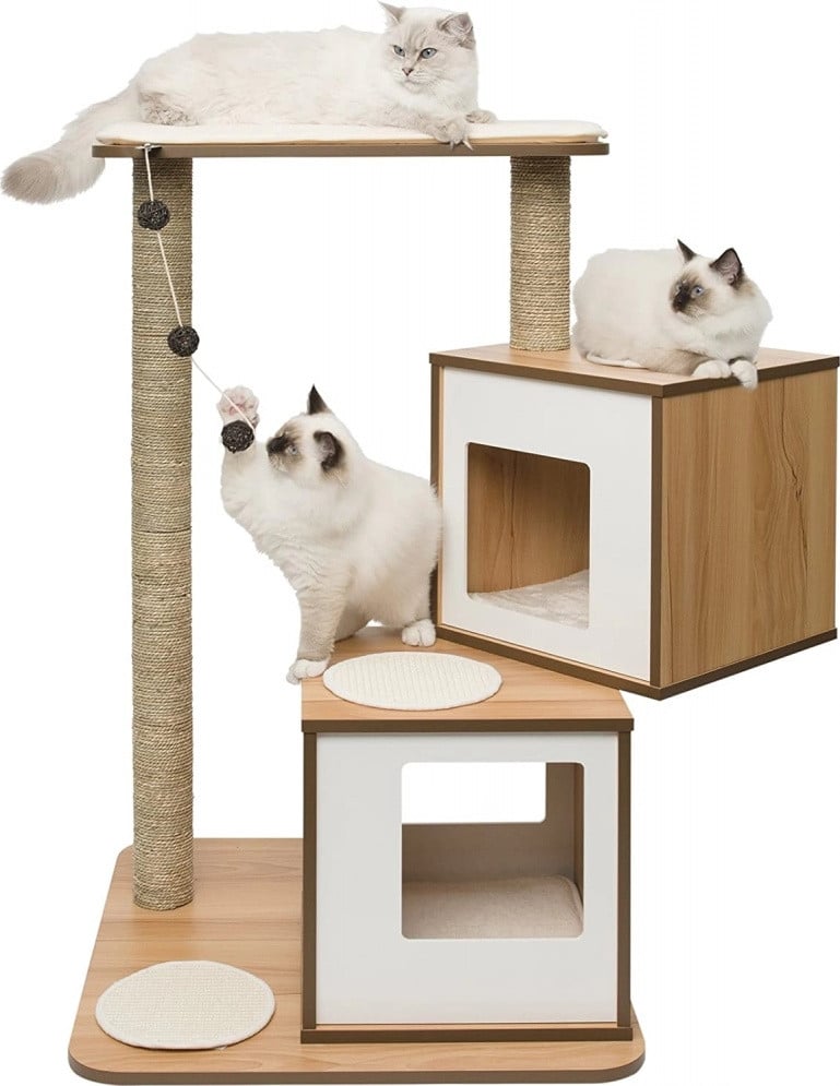 Vesper Dubbele krabpaal voor katten met walnootafwerking B/D/H: 65 x 65 x 103,5 cm