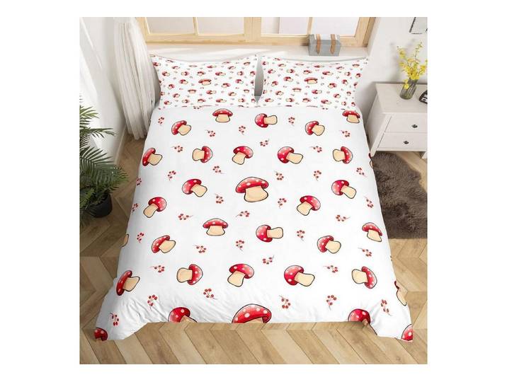 LuxusKollektion Kinderbettwäsche Pilz Deko Bettwäsche Set 155x220cm rot weiß