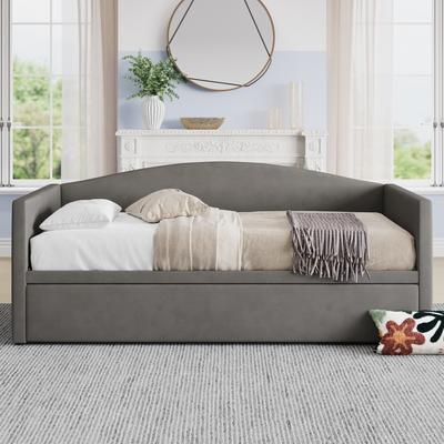 GREATPLANINC Twin Size Upholstered Sofa Bed Daybed with Extended Pop Up Trundle