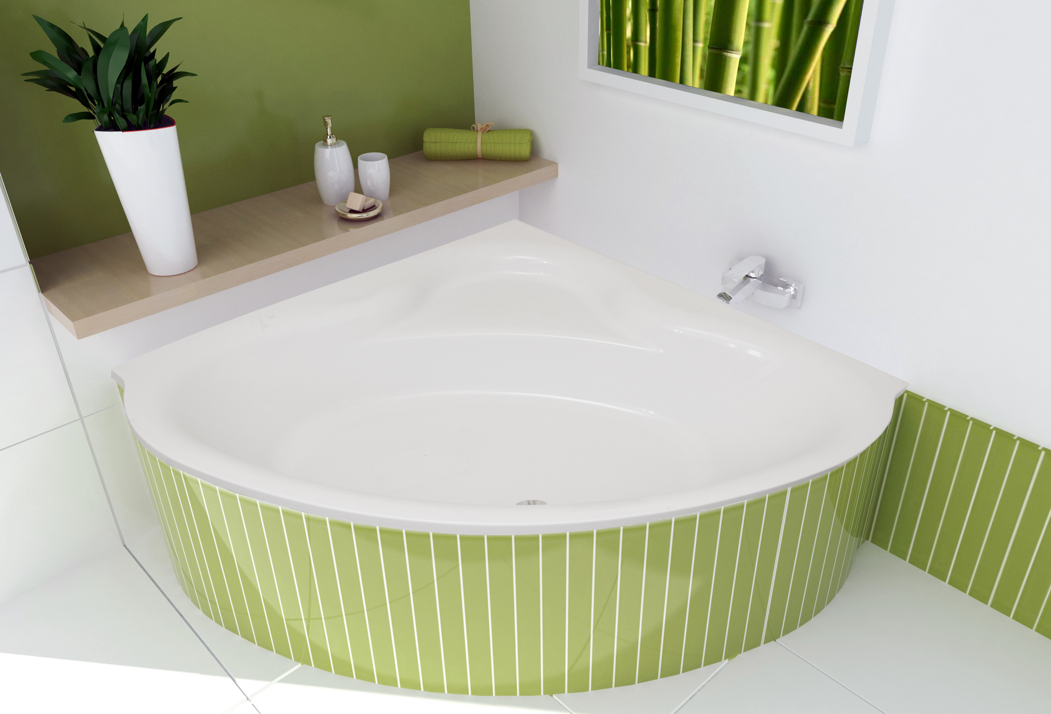 ECOLAM Badewanne Eckwanne Eckbadewanne Acrylwanne BALA 140 x 140 cm + Styroporverkleidung befliesbar Ablaufgarnitur Viega Ab- und Überlauf symmetrisch Acryl weiß Füße Silikon Set