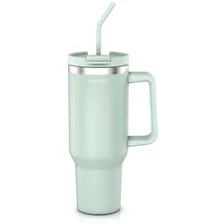 Arendo Thermobecher 1200 ml, Edelstahl Tumbler mit Deckel, Henkel, Strohhalm, doppelwandig, vakuumdicht, auslaufsicher