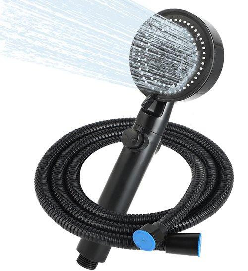 CRESZZLE Waterbesparende handdouche met slang van 1,5 meter en 6 straalstanden, zwart