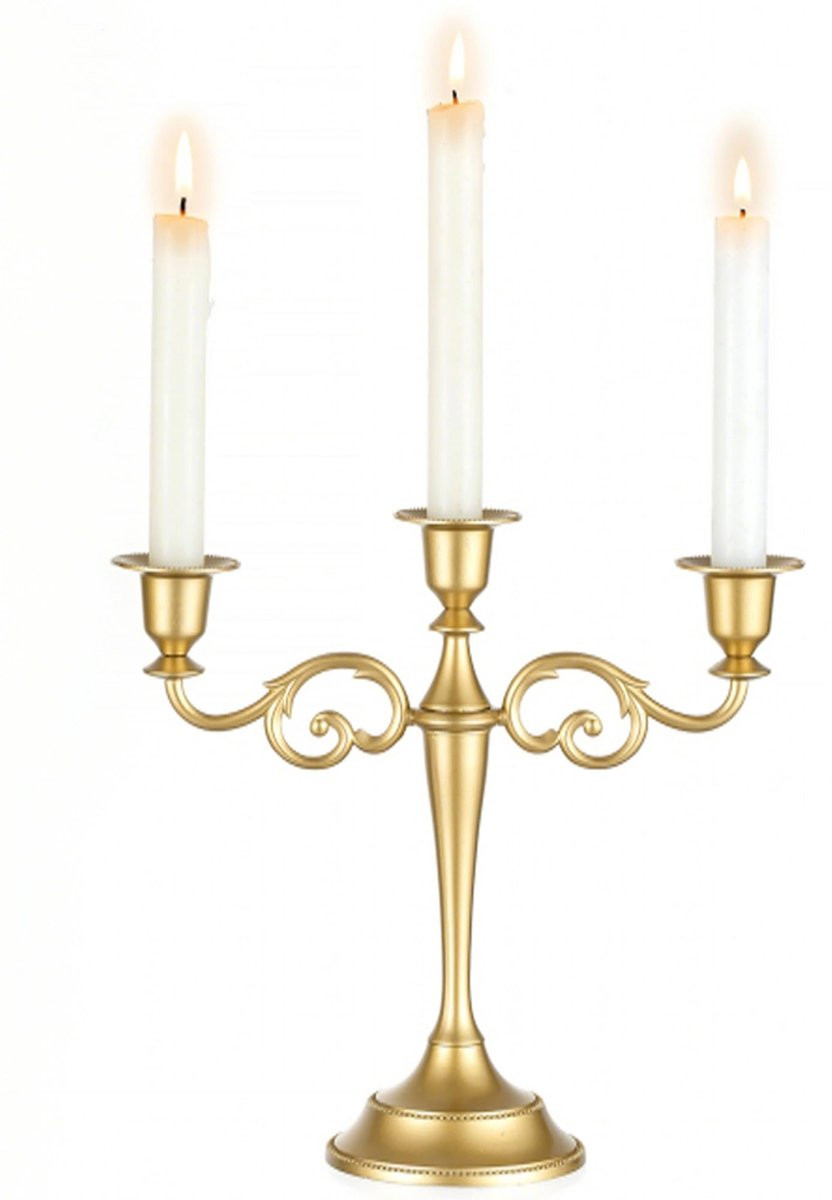 Unyqoos Elegante gouden kandelaar met drie armen voor sfeervolle tafeldecoratie