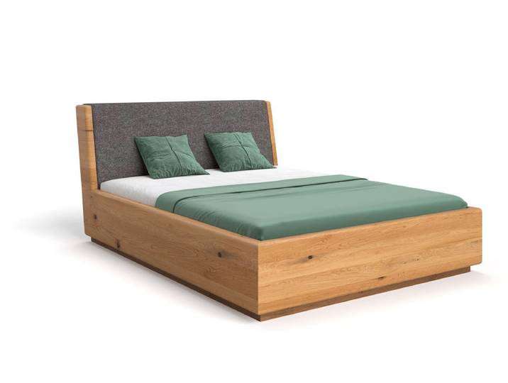 Designer Holzbett Cassian aus massiver Eiche mit Stauraum - Grau - 200x220 - Mattlack - Luxusbetten24
