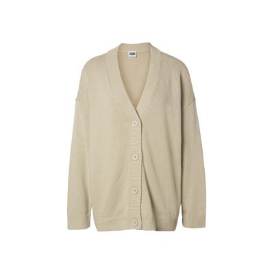 Strickjacke URBAN CLASSICS "Urban Classics Damen Ladies Big Oversized Cardigan", Damen, Gr. M, beige (wetsand), 100% Baumwolle, unifarben, oversize, V-Ausschnitt, Strickjacken Strickjacke