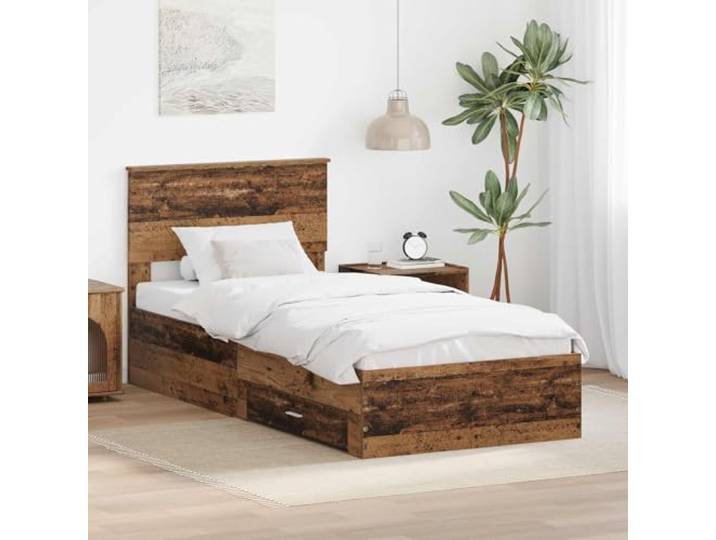 RJPLMFV Bettgestell, 100 x 200 cm, Holz Mit Stauraum, Schubladen mit Griffen, Lamellen inklusive, pflegeleicht