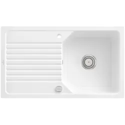 Villeroy & Boch Linara flächenbündige Spüle, 840x490 mm, weiß Alpin CeramicPlus, Keramik, Edelstahl-Armaturen, Excenterbetätigung