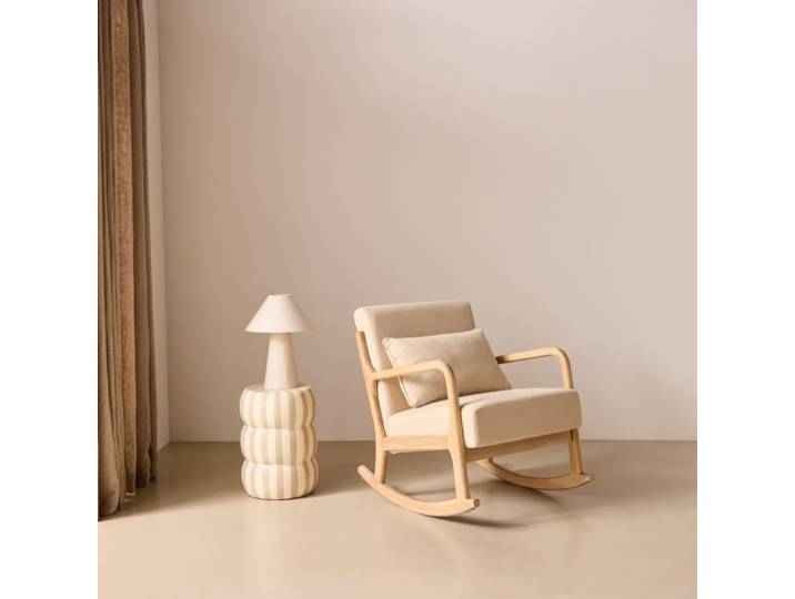 Rocking chair design tissu beige et bois - lorens rocking