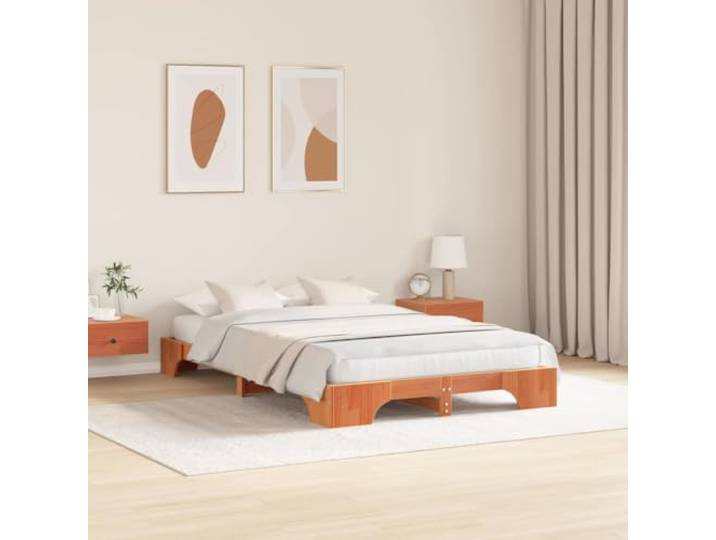 KTHLBRH Bett Kiefer massiv braun gewachst 135 x 190 cm Feste Latten, Rückseite bearbeitet, einfache Montage, robuste Halterung