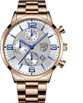 Inspire Essentials Luxury Mens Business Quartz Watch Luminous Calendar Style rose Gold White