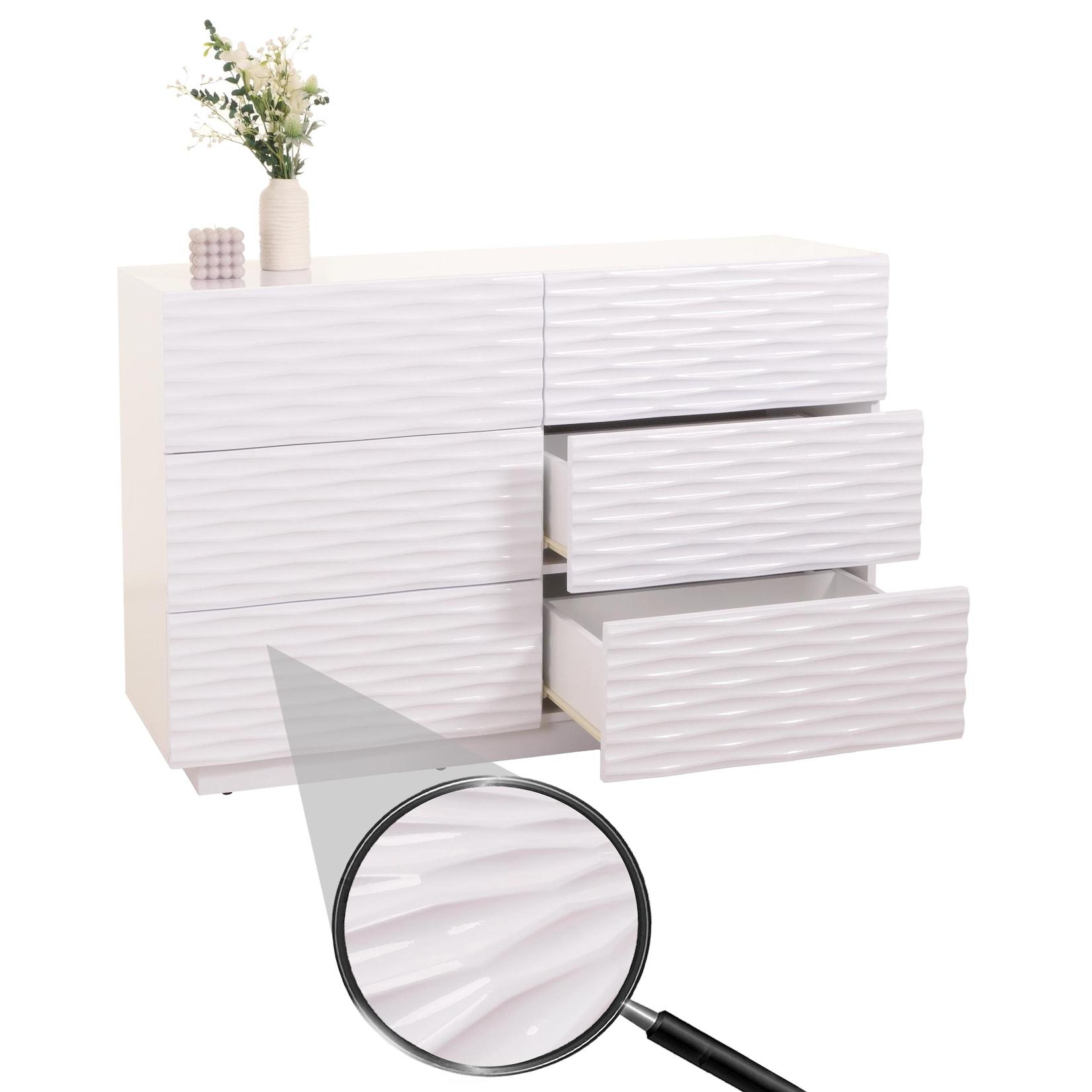 Kommode MCW-M52, Schrank Sideboard, 3D-Design Schubladen Push-to-open, 81x120x42cm Hochglanz weiß