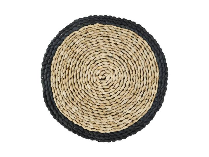 Set de table en jonc de mer beige, rond, uni, rebord noir - Madam