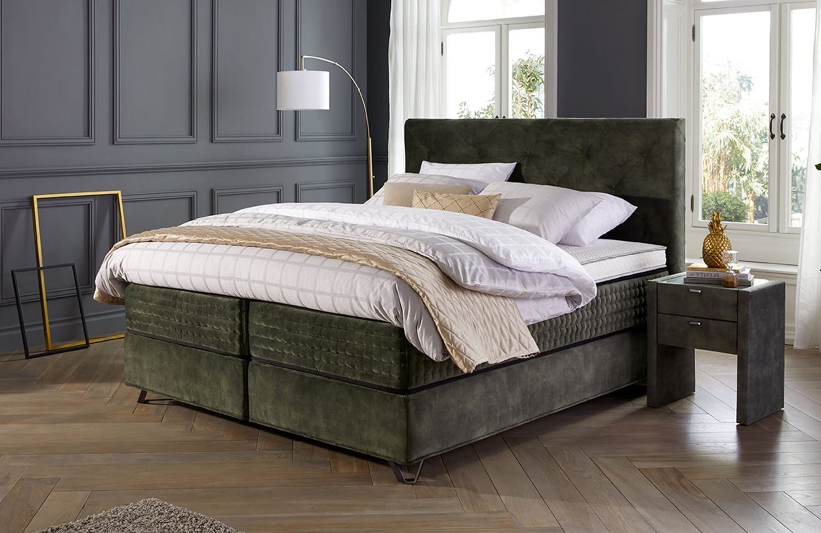 Swiss Sense Royal Babylon Boxspring voor volwassenen met gestructureerde stoffen bekleding