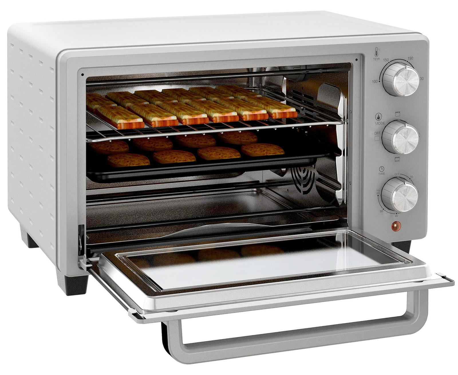 HOMCOM Mini-oven 21L met 3 bakmodi, instelbare temperatuur 100-230°C en grillplaat, Zilver