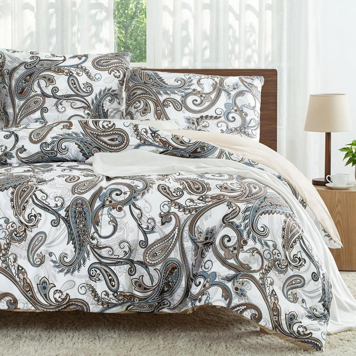 Omkeerbaar Paisley Dekbedovertrek Set voor 2 Personen - Beige - 220 x 240 cm