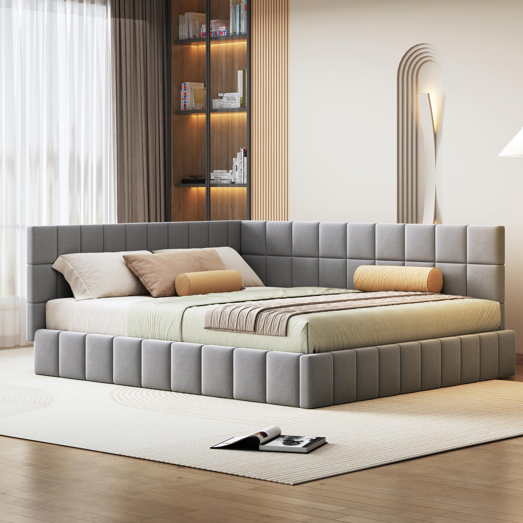 Polsterbett Schlafsofa 160*200 Multifunktionsbett mit Lattenrost aus hautsympathischem Samtstoff Grau