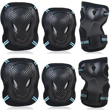 Uplifted Finds 6PCS Multi Sport Protective Gear Set With Knee Pads, Elbow Pads & Wrist Guards blue l