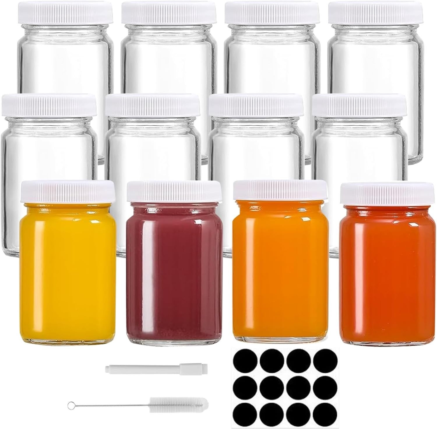 12 Herbruikbare Mini Glazen Flessen van 60ml voor Smoothies, Sauzen en Opslag