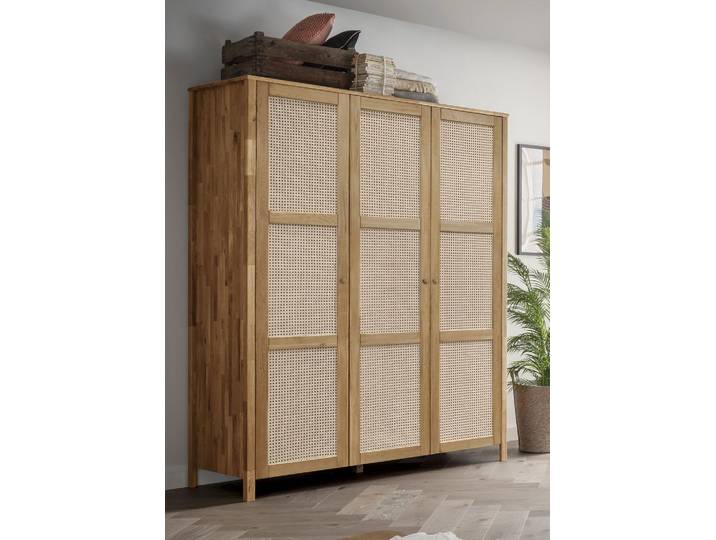 Kleiderschrank 156cm 3-trg. 'Norden' Eiche & Rattangeflecht