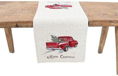 Manor Luxe Merry Christmas Truck Embroidered Table Runner 16 by 36-Inch