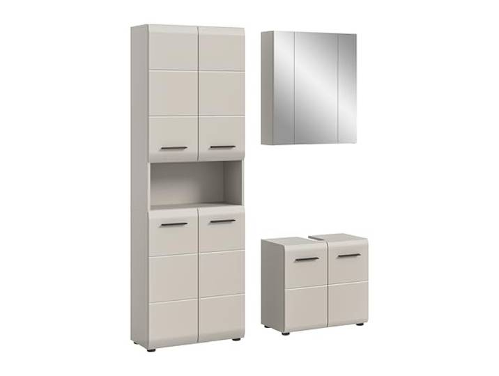 xonox.home – Badkombination Ice 135x185x30 cm in Kaschmir Melamin & matt – Elegante Stauraumlösung bei platzsparender Bauweise – Einfache Montage, Zeitloser Stil & harmonische Optik für Ihr Bad