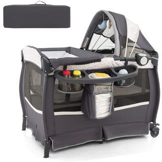 Costway 4 in 1 Portable Pack and Play Baby Nursery Center with Bassinet-Heart Pink