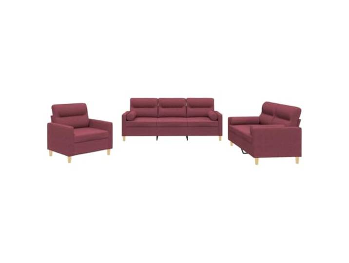 Todiikf 3-TLG. Sofagarnitur mit Kissen Couch Set Polstersofa Weinrot Drei Sitzmöbel mit weichem Stoffbezug und extra Zylinderkissen bringen Eleganz und Entspannung ins Wohnzimmer.