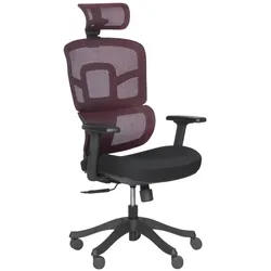 Carmen 7582 Ergonomischer Bürostuhl mit Netzrücken, Kopfstütze und 2D-Armlehnen – Rot/Schwarz