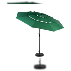 OKWISH Mittelmast-Sonnenschirm Stahl Dunkelgrün Ø 304,8 cm, 3-stufig belüftet, neigbar mit Kurbel, wasserabweisend, ohne Schirmständer