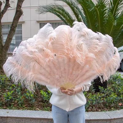 Uplifted Finds Grand Ostrich Feather Folding Fan   Professional Stage & Carnival Dance Fan champagne 130 Cm 1 Pcs