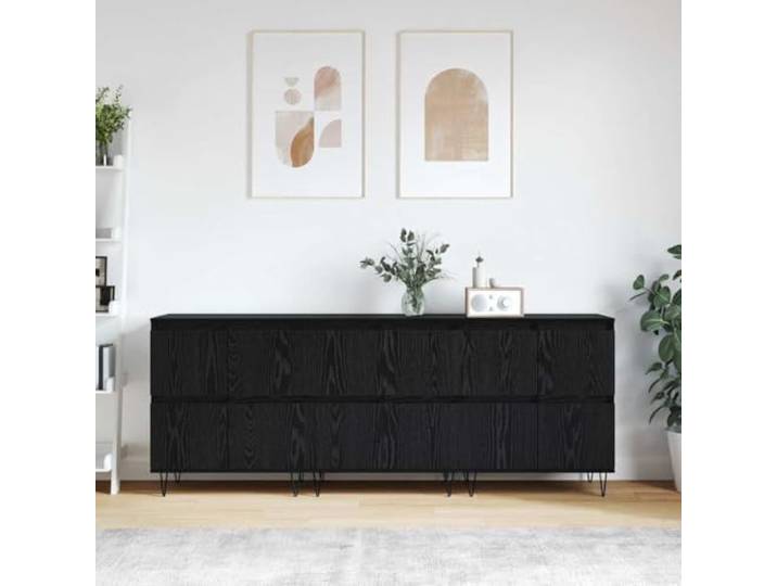 HEFZGDB Klassische Sideboards 3 STK. Schwarz Eichen-Optik Holzwerkstoff mit zeitlosem Design bieten viel Stauraum und Organisationsmöglichkeiten zur Aufbewahrung und Präsentation von Deko
